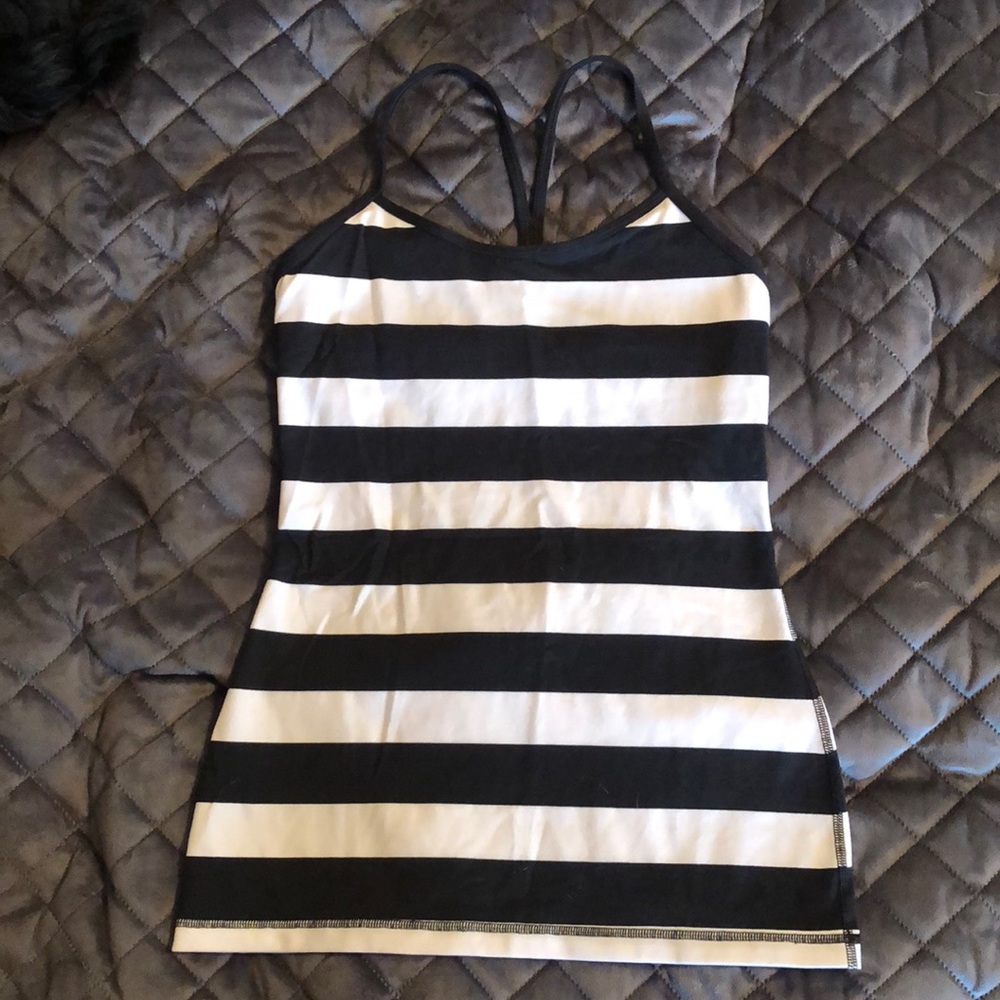 Lululemon Flow Y Tank Black White Stripe 6 racer